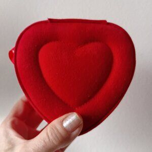 Red Velvet Heart Shaped Jewelry Box With Satin Lining NEW